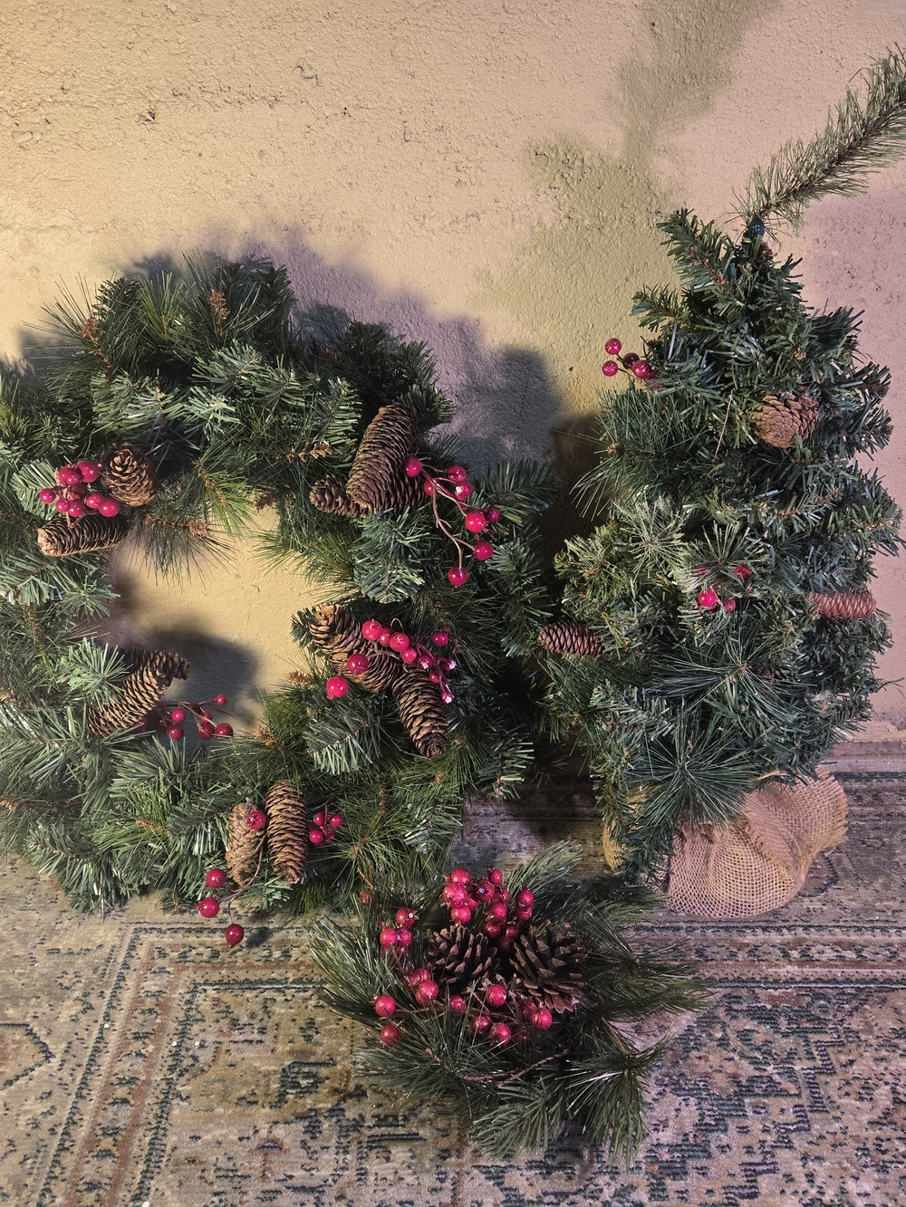 Lot Of Matching Christmas Garlands Includes 2 Wreaths And 1 Small Tree Berries